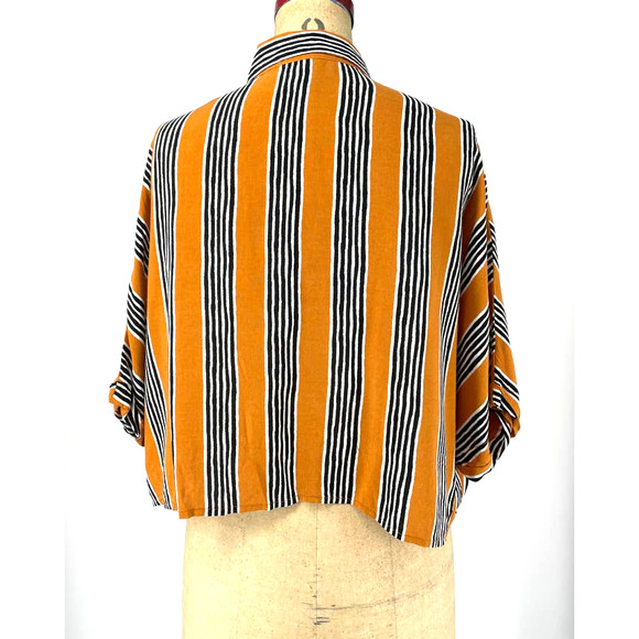 Polly & Esther Orange Striped Boxy Short Sleeve Tie Front Shirt Size Large L - Picture 2 of 9